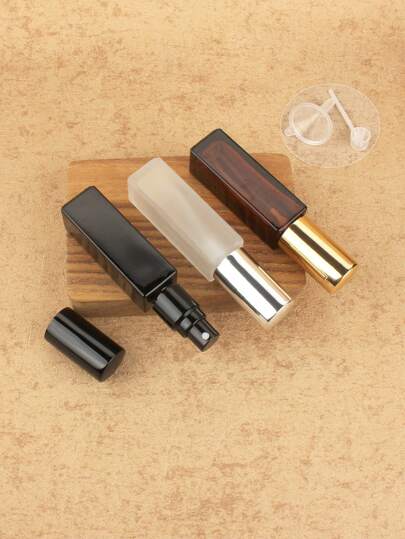 3 قطع/6 قطع/12 قطعة/18 قطعة زجاجة رذاذ شفافة مزيلة مكياج وعطر عينات صغيرة 10 مل مربعة إعادة التعبئة ، بلون أسود/كهرماني، مع بخاخ رذاذ وقمع، ذهبي وردي/بنفسجي/وردي