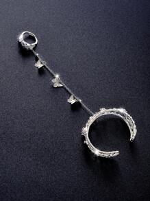 1pc Fashionable Butterfly Linked Finger Ring Adjustable Bracelet Accessory, Suitable For Women & Girls For Summer Holiday, Dating, Party, Versatile - Silver - View 4