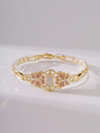 1 件时尚简约闪光手绘彩色圣母玛利亚瓜达卢佩手链，适合送给母亲、情侣、最好的朋友、日常和节日佩戴、祈祷