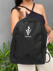 Mochila Bicolor Nylon VETERINÁRIA Estampada Personalizada Resistente Grande Escolar Faculdade Bolsa Trabalho Viagem Mala Masculina - Preto - Visão 1