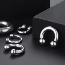 SENLANSP 1 Đồng Hồ Thép Không Gỉ Lớn Đồng Hồ Đo Móng Ngựa Mũi Vòng BCR Khuyên Tai Do Khoang Cach Bang 8G-2G Nam Body Trang Sức - Bạc - Xem 11