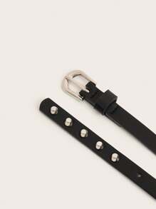 1 Piece Of Women's Double-Layer Versatile Casual Punk Metal Buckle Rivet Extra Long Belt Western Denim Style Thin Belt Suitable For Daily Use - Black - View 5