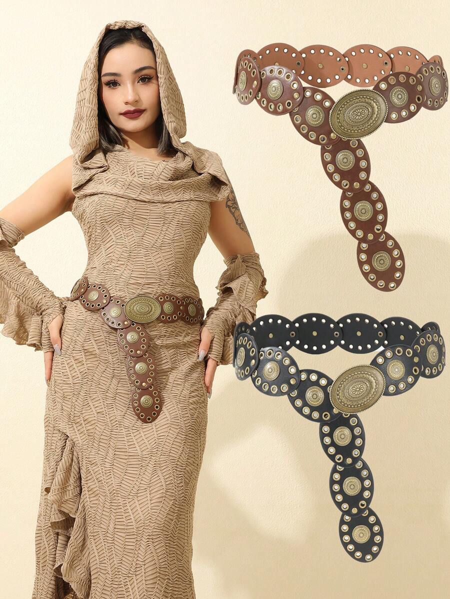 Boho 1pc Thời trang cổ điển chạm khắc hoa phong cách phương Tây & vùng đất hoang cho phụ nữ thắt lưng khóa, nhẫn tròn Bohemian đồng trang trí phụ kiện cho váy, váy ngắn và quần jean mặc hàng ngày Halloween - Nhiều màu - Xem 1
