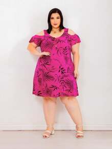 Plus Size Dresses - Pink Print - View 1