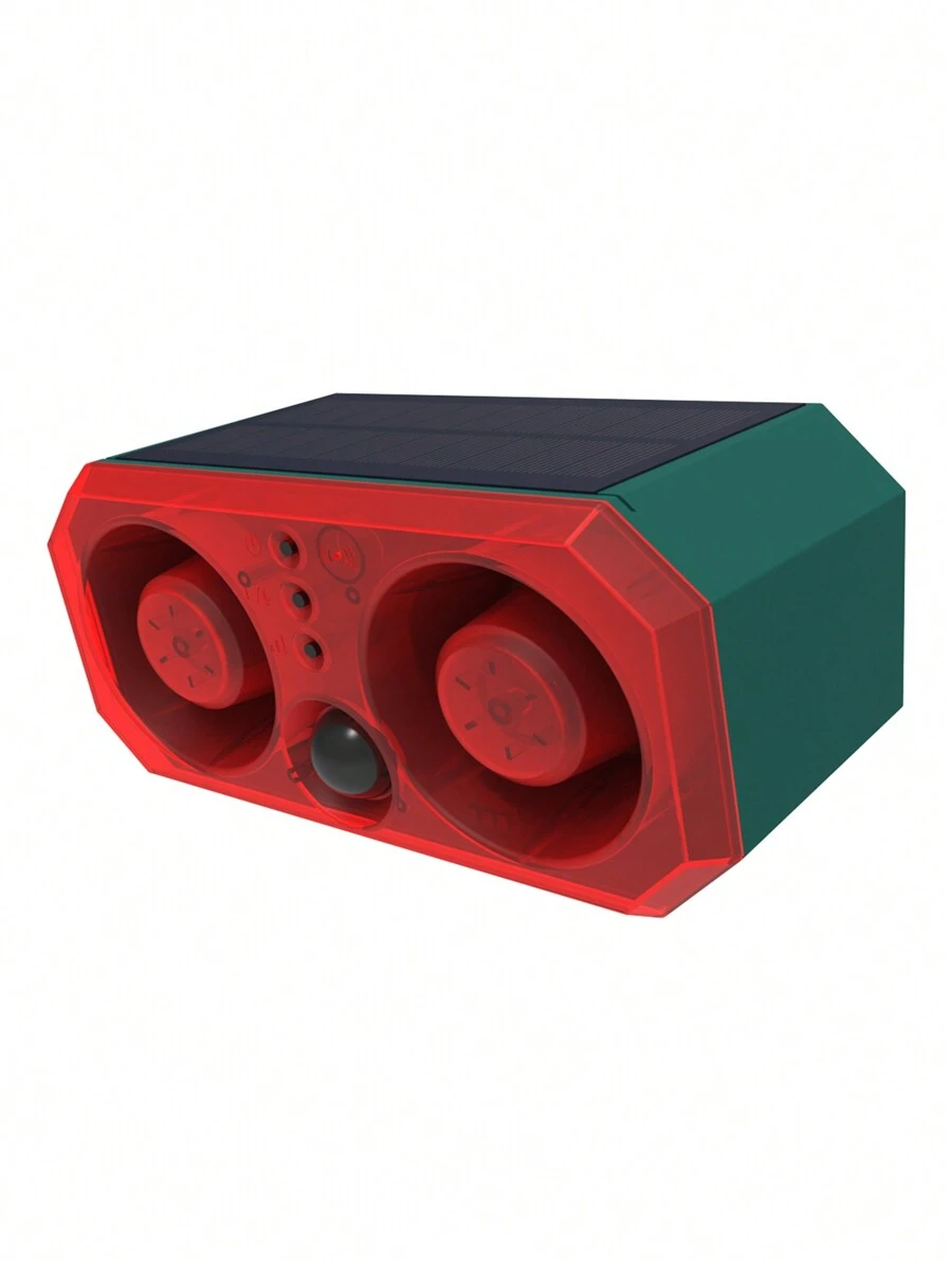 1pc Solar Powered Alarm With High-Powered Dual Speakers, Infrared Sensor, Flashing Red & Blue Lights, Suitable For Home, Farm, Orchard, Garage To Repel Animals