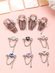 10 件合金心形链和流苏 3D 美甲装饰 DIY 指甲饰物 指甲宝石 美甲用品 指甲 - 銀色 - 查看 1