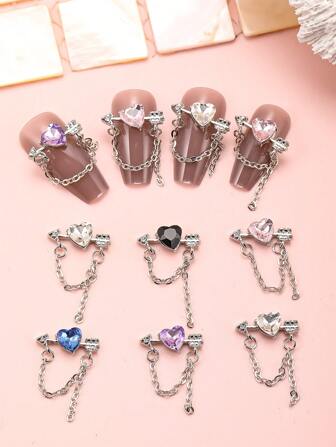 10 st. Hjärtkedjor i legering och tofs 3D-nagelkonstdekorationer DIY-nagelberlocker Nagelstenar Nageltillbehör Naglar