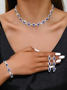 Fashionable Rhinestone Inlaid Necklace, Earrings And Bracelet Set - White - View 1