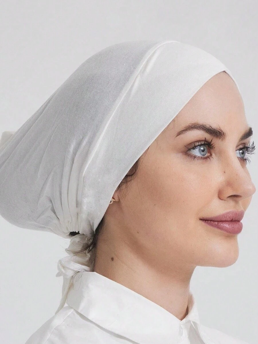 1pc Women Solid Color Modal Headwrap Cap With Single Crossed Straps And Adjustable Headband - White - View 1