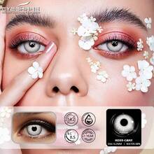 EYESHARE 1 副黑白眼彩色角色扮演隐形眼镜眼睛镜片化妆年度一次性 14.2 毫米万圣节服装角色扮演 - 灰色 - 查看 4
