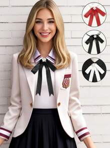 1pc Ladies' Casual Solid Color Ribbon Red Bowtie, Suitable For Date & Daily Wear - Red - View 6