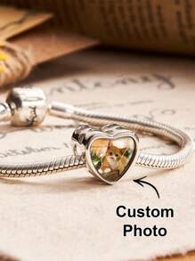 1pc Custom Photo Charm Pet Cat Love Gift For Pet Owners Compatible With  Bracelet, Personalised With Your Photo, Custom Photo Beads Gift For Pet Lover Anniversary Gift, Valentine Gift, Birthday Gift, Wedding Gift, Mother's Day Gift, Father's Day Gift, Best Friend Gift, Gift For Mom/ Dad, Gift For Girlfriend/ Boyfriend, Gift For Her/ Him