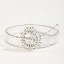 1pc Fashionable Belt For Women With Rhinestone Decor And Three-Level Round Buckle Design, Perfect For Dress Or Jeans - Clear - View 8
