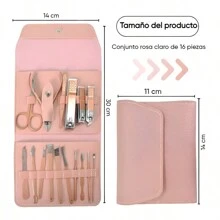 Set 16 Piezas Manicura Pedicura Kit Herramientas Para Uñas Pies Y Manos Con Cortauñas Cortacutículas Tijeras De Acero Inoxidable Con Estuche De Viaje Para Hombre Y Mujer - Rosa - Ver 2