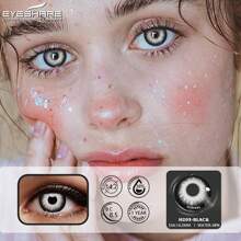 EYESHARE 1對黑白彩色隱形眼鏡，Cosplay服裝用，彩妝使用，年戴，14.2mm，萬聖節服裝Cosplay - 黑色 - 查看 4