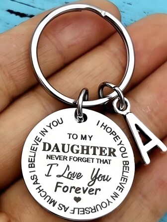 1 Piece Of DAUGHTER First Letter A-Z Pendant Keyring With Circular Stainless Steel Laser Engraving Car Accessories Bag Charm School Cute Goth Y2k