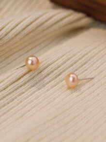 1 Pair Fashionable And Gorgeous 925 Sterling Silver Natural Freshwater Small Pearl Women's Earrings Mini Minimalist Style High-End Earrings With Ear Hole Care Jewelry Suitable For Daily Wear Or Gift Giving - Multicolor - View 5