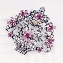 Broche fleur des dames de nouveauté de strass de cru avec série de grappe de fleurs et panier de fleurs, décoration de veste et de manteau de femmes pour robe de banquet - Nude - Voir 6