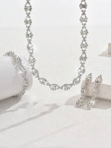 Fashionable Rhinestone Inlaid Necklace, Earrings And Bracelet Set - White - View 8