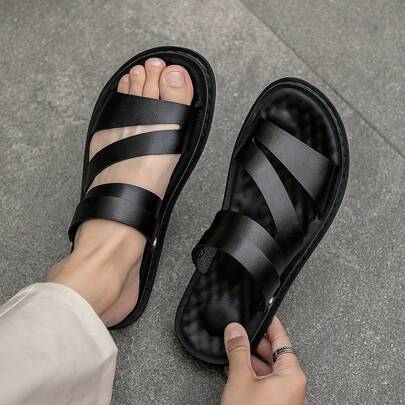 男士夏季时尚沙滩度假风格平底凉鞋，经典设计室内/户外休闲拖鞋