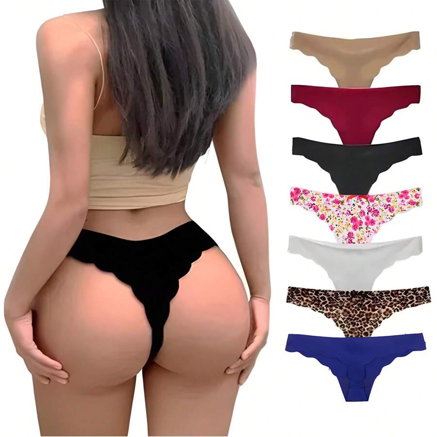 Tanga Sin Costuras De Mujer Sexy Bragas De 7 Piezas Hecho de tela transpirable de seda de hielo de alta calidad, tiene buena permeabilidad al aire y no es pegajoso cuando hace frío en verano. Es 100% de alta calidad y 100% de gran ajuste. Ha sido reconocido por miles de amantes de la moda y la belleza. -Mujeres amantes. Se siente desnuda y no deja rastro. Es ligera y de secado rápido. La ropa interior común es ligera y fina, y generalmente es cómoda cuando se usa como dormir desnuda. Los pantalones de algodón sin entrepierna son más saludables y tranquilos. , aléjate de los olores y resiste el picor. Se visten, no dejan rastro de desnudez, son ligeros y libres de cualquier sensación, Figura. 7 colores diferentes de ropa interior hacen que tu vida sea colorida todos los días. - Negro - Ver 1