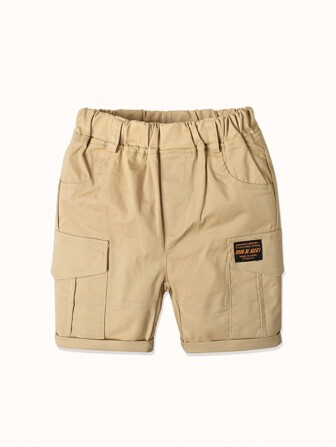 Boys' Summer New Lightweight Khaki Cargo Shorts, Young Boy School, Home, Casual, Outdoor ActivitiesBermuda Shorts