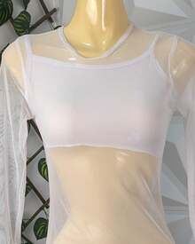 Vestido transparente corto mujer sexy ajustado casual Blanco - Blanco - Ver 4