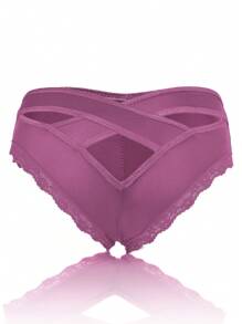 Women's Sexy Cross Low-Rise Ice Silk Triangle Panties With Minimalist Sexy Lace Trim, Breathable - Red - View 6