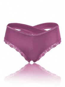 Women's Sexy Cross Low-Rise Ice Silk Triangle Panties With Minimalist Sexy Lace Trim, Breathable - Red - View 7