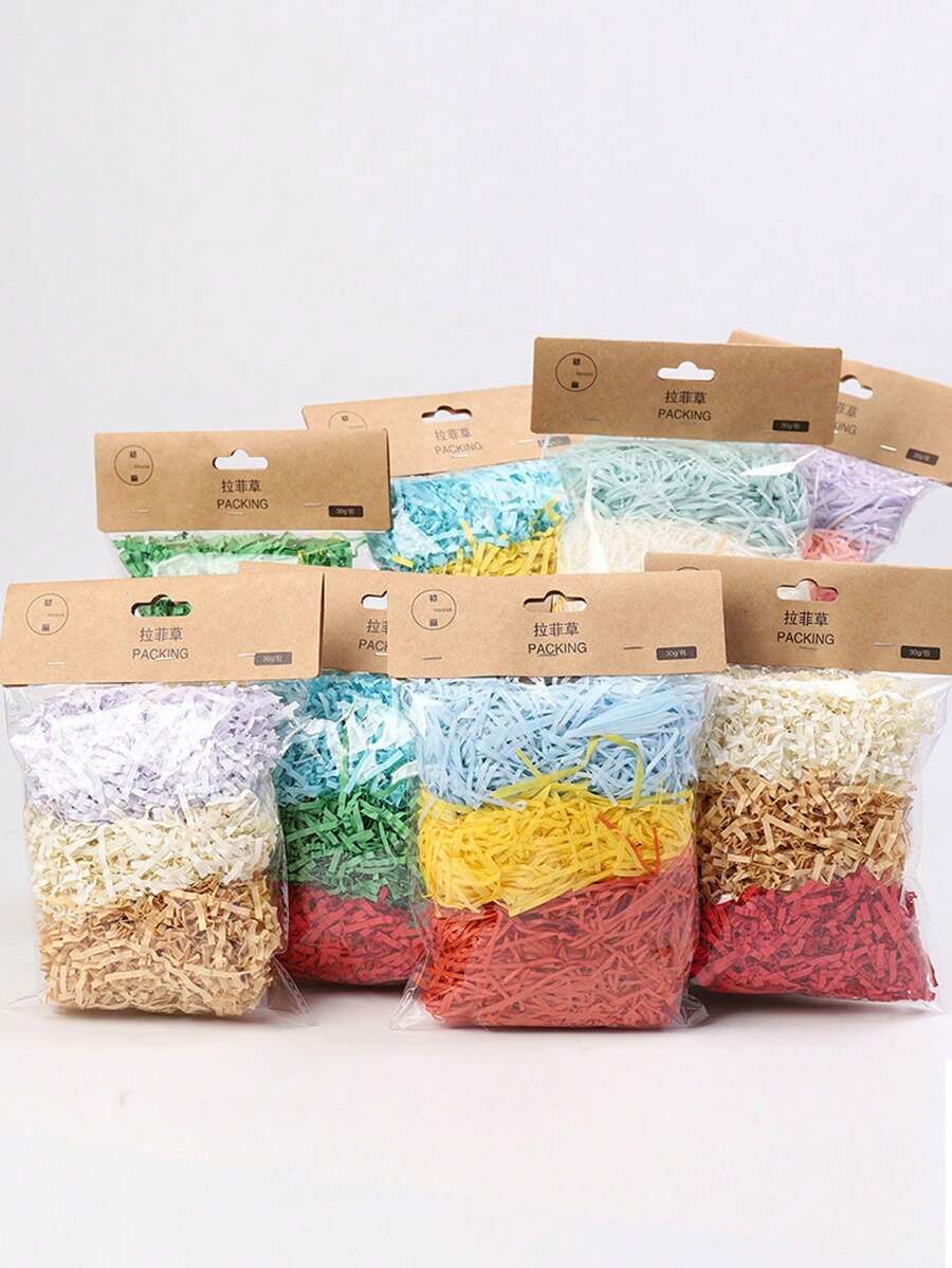 30g Colorata carta di paglia sminuzzata riempitiva di scatole regalo per le festività, carta colorata a strisce di fiore riempimento cesto regalo
