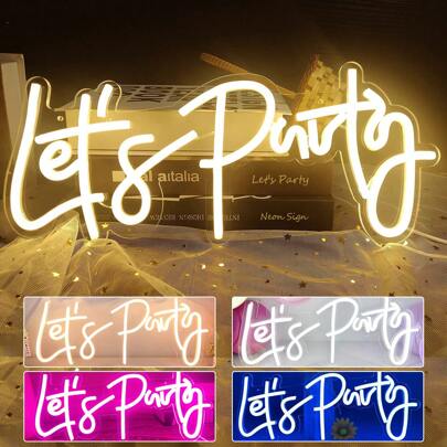 1 Peça sinal de néon Let Party de 16 x 7 iluminado por USB com interruptor, sinal de néon LED para pendurar na parede para decoração de festa de casamento de aniversário