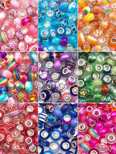 Conjunto de 20 piezas de cuentas acrílicas de agujero grande con patrón floral surtido para la fabricación de pulseras y collares DIY