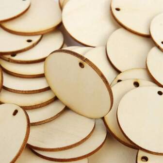 50pcs 25~50mm Unfinished Round Wooden Circles Cutouts For Blank Natural Color Tags Ornaments Pendants DIY Arts Crafts Christmas Party Decorations