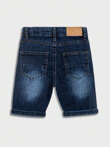 Summer Simple Style Whisker Spray Code Craft Crown Pattern Metal Decoration Casual Denim Shorts For Young Boys - Dark Wash - View 3