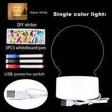 1 pieza Tablero de mensajes con luz LED de tabla escritura de luz nocturna de caricatura de pez acrílico (Placa de luz redonda USB cálida amarilla + pegatina DIY + 3 bolígrafos) - Blanco - Ver 1
