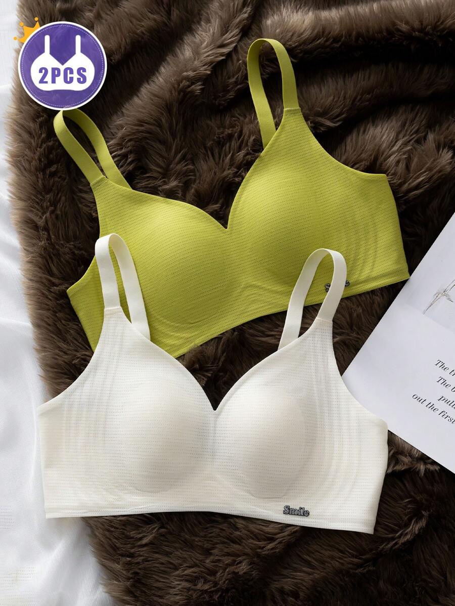 2 piezas Sujetador de conejo sin aros y soporte suave para mujer, cómodo, ultrafino y fresco, anti-caída y sexy - Multicolor - Ver 1