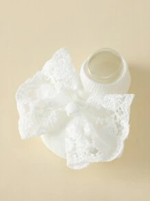 1set Summer Baby Girls Sweet White Lace Bow Headband + Bow Decor Ankle Socks