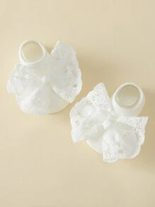 1set Summer Baby Girls Sweet White Lace Bow Headband + Bow Decor Ankle Socks