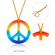 Bộ phụ kiện trang phục Hippie 3 món bao gồm Vòng cổ biểu tượng hòa bình cầu vồng thập niên 70, Băng đô vương miện hoa và Kính râm Hippie Phụ kiện trang điểm thập niên 60 dành cho nam giới Halloween - màu sắc - Xem 6