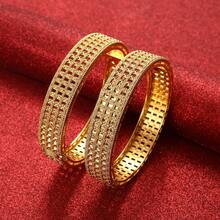 2 pezzi Braccialetti d'oro di Dubai per le donne Oro Braccialetti di Nozze per Spose di Dubai Braccialetti Africani Gioielli Arabi Braccialetti a Charm in Oro - Dorato - Visualizzare 8
