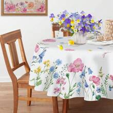 1 Khăn trải bàn hình tròn màu nước hoa cho mùa xuân và mùa hè, Hoa tulip hoa oải hương Poppy Bellflower Bloom Trang trí hoa trải bàn, Khăn trải bàn bằng polyester có thể giặt và chống vết bẩn - Hồng - Xem 4