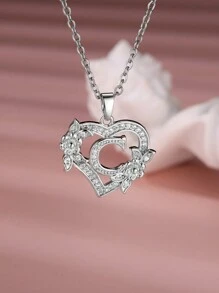 Tsnamer 1 pieza Exquisito collar con inicial de circonita cúbica con corazón tallado, 26 letras de la A a la Z y collar con flor para mujeres, decoración diaria