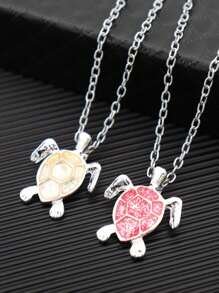 1pc Cute Fashionable Small Turtle Necklace Pendant With Ocean Heart Design, Popular Women Jewelry - Baby Turtle - View 3