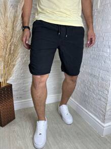 Men Denim Shorts - 黑與白 - 查看 3