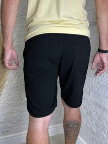 Men Denim Shorts - 黑與白 - 查看 4