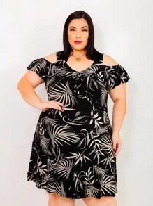 Plus Size Dresses - Printed Black - View 3