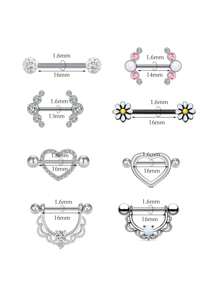 2Pcs 14G Stainless Steel Nipple Piercing Barbell Opal Nipple Shield Flower Charming Nipple Rings For Women Body Piercing Jewelry Valentines - Multicolor - View 2