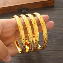 4 pièces Bracelets ouverts arabes classiques de luxe dorés, cadeau de bijoux parfait pour la fête d'anniversaire de femmes africaines
