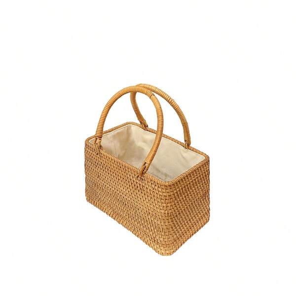 1 Stück 24cm vietnamesischer Rattan & gewebter Herbst Teng Gras Handtasche, vintage künstlerisch handgefertigte Internet-Star Flechtkorb