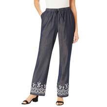 Woman Within Women's Plus Size Petite Drawstring Denim Wide-Leg Denim Pant - 石洗邊框 - 查看 1